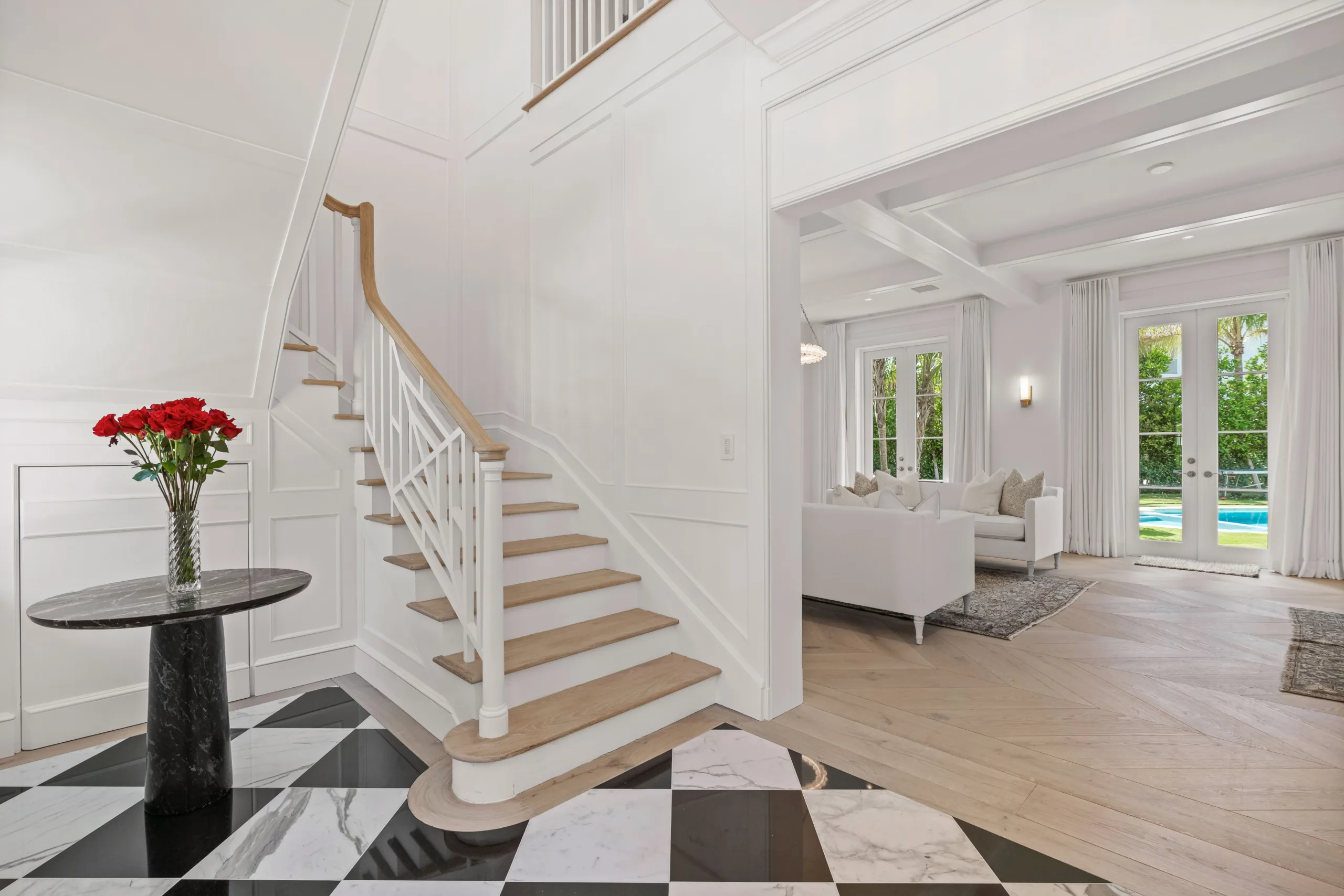 Resort-style pool at twilight