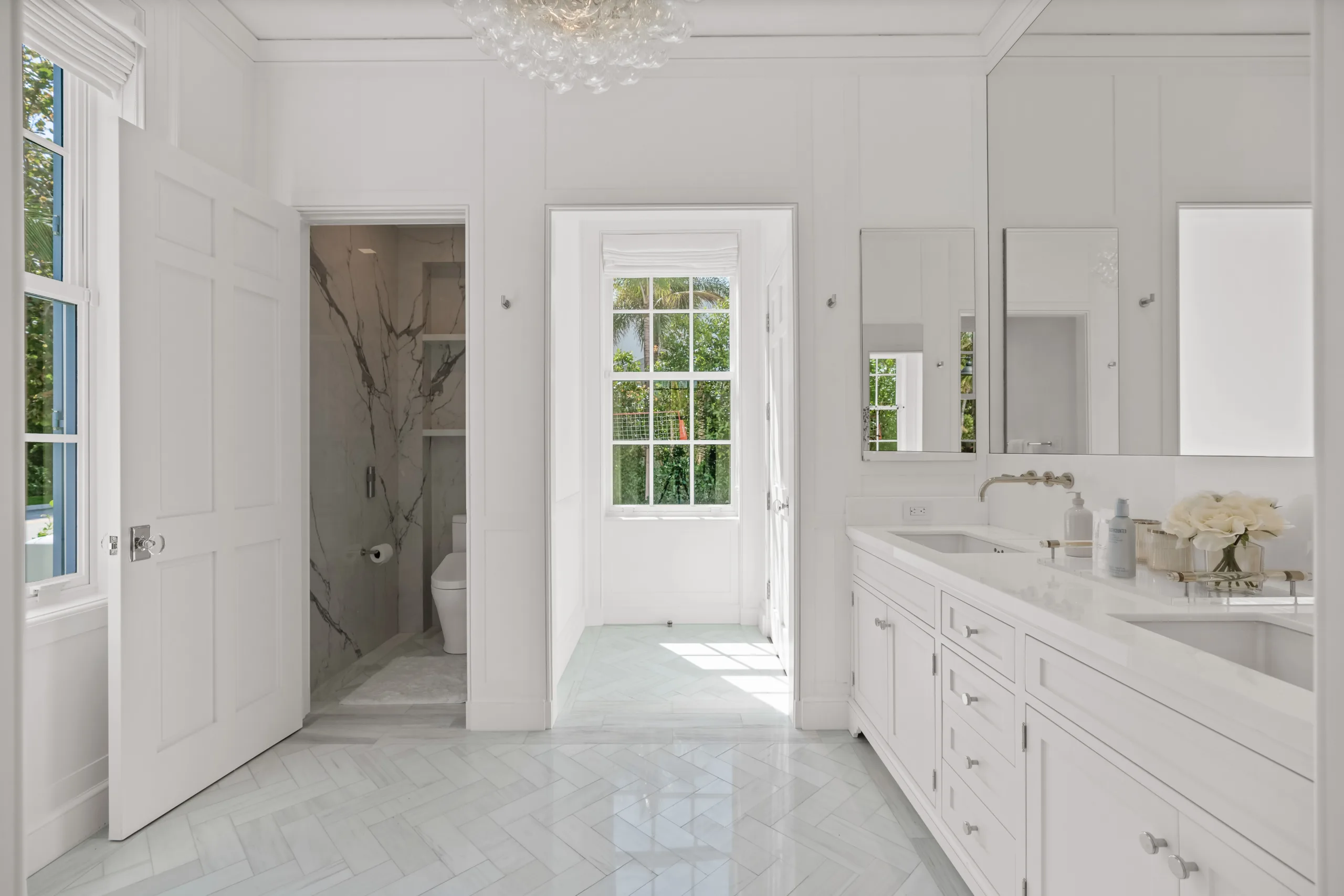 Grand staircase with marble floor